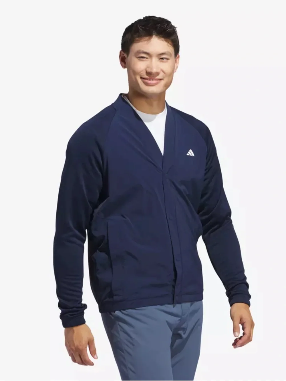 NWOT adidas Men’s Snap-Front Cardigan Sweater in Navy Blue